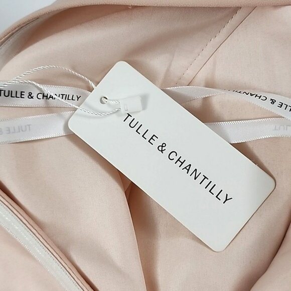 Tulle & Chantilly Women's Blush Chiffon Bridesmaid Dress V Neck Flowy Size 12 - Picture 9 of 14